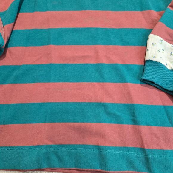 NEW Wishlist Teal Striped T-shirt Floral Contrast Sleeve Oversized Boxy Sz S - Picture 4 of 9
